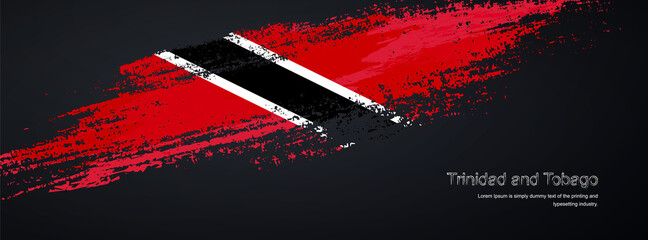 Grunge brush of Trinidad and Tobago flag on shiny black background. Creative glitter sparkle brush paint vector illustration