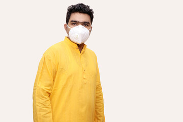 person in protective mask wear kurta