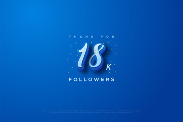 Thank you 18k followers with blue background and blue stroke numbers.