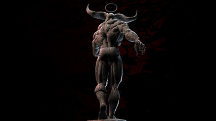 3D composite illustration of Kronos. A man with a skull head, with two horns. 3D rendering. Skull Art