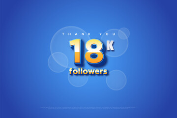 Thank you 18k followers with blue background and bubbles with blur effect.