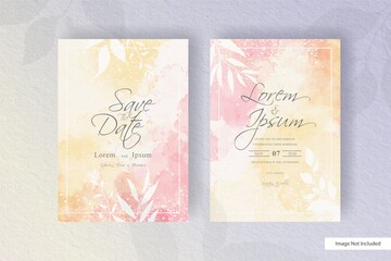 Watercolor Wedding Invitation card with hand painted colorful liquid watercolor and floral element