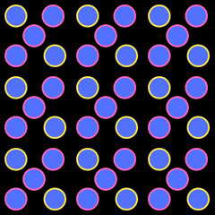 Pattern with multi-colored circles yellow and lilac on a dark background