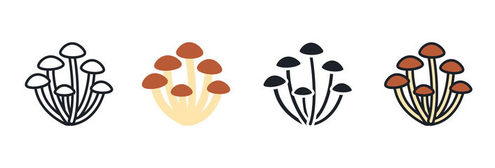 Agaric honey icon. Linear flat color icons contour shape outline. Thin line. Black vector silhouettes. Fill solid icon. Modern glyph design. Illustrations of mushrooms. Vector set
