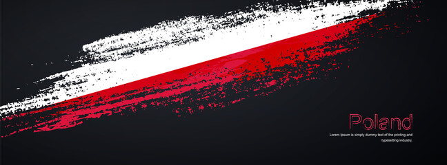 Grunge brush of Poland flag on shiny black background. Creative glitter sparkle brush paint vector illustration