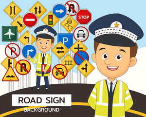 Road sign concept background. Flat icons.