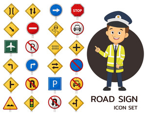 Road sign concept flat icons