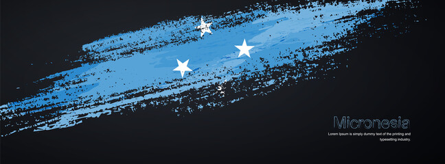Grunge brush of Micronesia flag on shiny black background. Creative glitter sparkle brush paint vector illustration