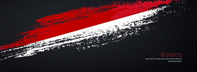 Grunge brush of Monaco flag on shiny black background. Creative glitter sparkle brush paint vector illustration