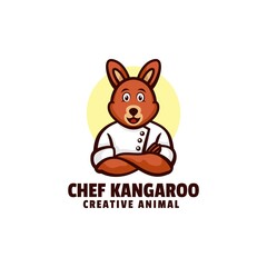 Vector Logo Illustration Chef Kangaroo Mascot Cartoon Style.