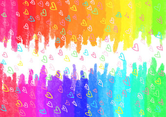 手書きのハートと虹　背景素材　LOVE　愛情表現　愛してる　大好き