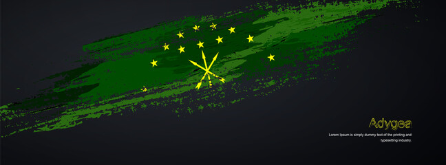 Grunge brush of Adygea flag on shiny black background. Creative glitter sparkle brush paint vector illustration