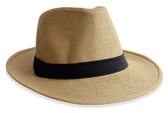 Vintage Straw hat fasion with black ribbon on white background, clipping path.