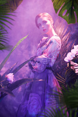Obraz na płótnie Canvas beautiful girl in floral dress