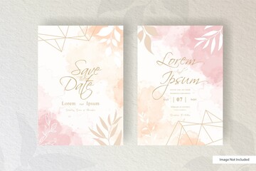 Watercolor Wedding Invitation card with hand painted colorful liquid watercolor and floral element