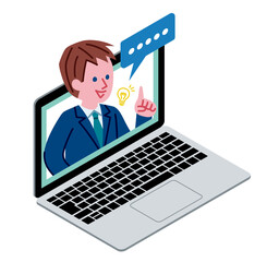 パソコンに映る男性のイラスト