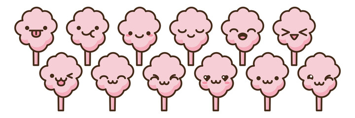 Anime style cartoon sweet food. Cotton candy emoji vector character.