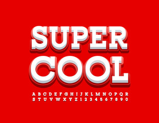Vector bright poster Super Cool. Modern style Font. Set of Trendy Alphabet Letters and Numbers
