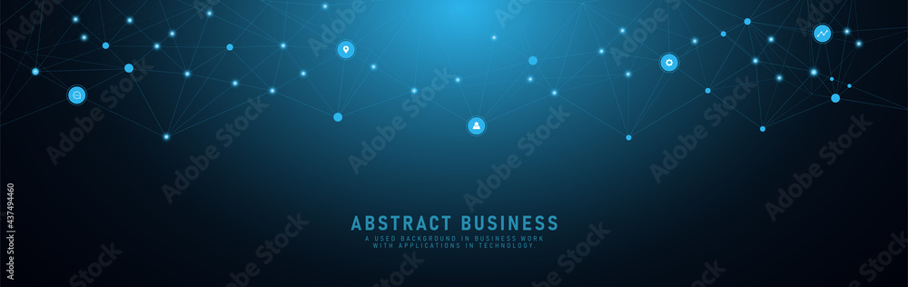 Wall mural technology background with flat icons and business symbols abstract concept and concept for internet