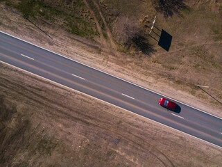 Aerial drone top down video. Highway traffic.