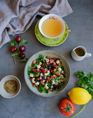 Homemade Middle Eastern cuisine / Tabbourleh Salad Macron and Tea / Delicious and a healthy lifestyle