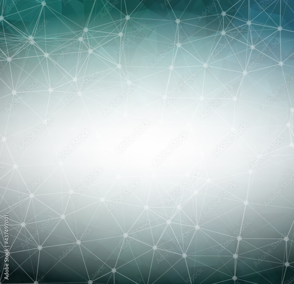 Poster geometric dark green polygonal background molecule and communication. connected lines with dots. min