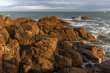 Fototapeta na wymiar The Atlantic Ocean seen from the rocky coast of Les Sables d'Olonne.