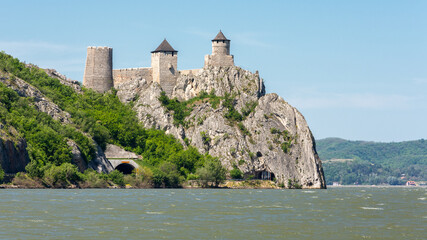 Fototapeta na wymiar Golubac medieval fortress on a cliff above the Danube river in Serbia