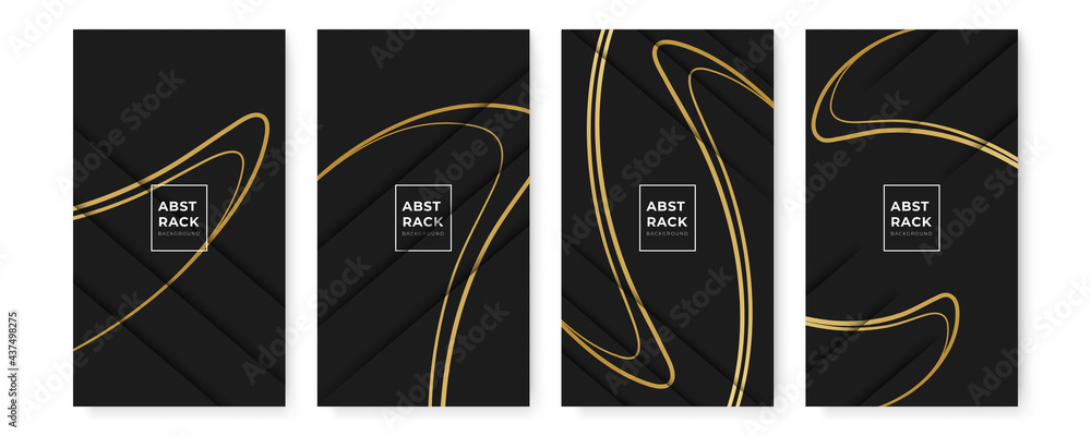 Aufkleber Set of modern black and gold abstract background. Abstract luxurious black gold background. Modern dark banner template vector with geometric shape patterns . Futuristic digital graphic design