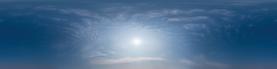 Blue sky panorama with Cirrus clouds in Seamless spherical equirectangular format. Full zenith for...