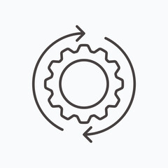 Development solution thin Line Icon. Gear with arrow innovation logo. Vector Illustration. EPS10