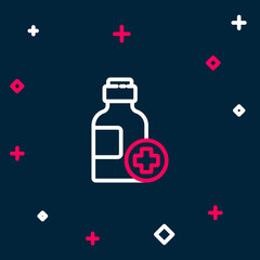 Line Bottle of medicine syrup icon isolated on blue background. Colorful outline concept. Vector