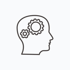 Development solution thin Line Icon. Gear in human dead innovation logo. Vector Illustration. EPS10