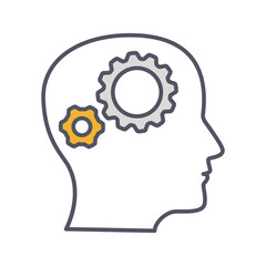 Development solution thin Line Icon. Gear in human dead innovation logo. Vector Illustration