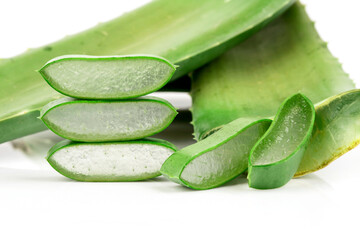 Aloe vera slices isolated on white background.