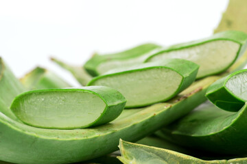 Aloe vera slices isolated on white background.