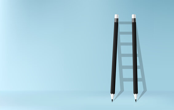 Pencils with shadow of ladder background, Stair of challenge to achieve business success concept