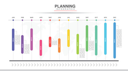 Year planner, 12 months, 1 year, Timeline infographics design vector and Presentation business can be used for Business concept with 12 options, steps or processes, goal in graph - obrazy, fototapety, plakaty