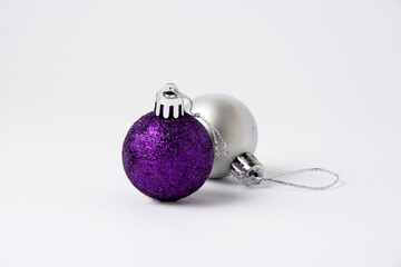 Christmas decor silver and purple balls background