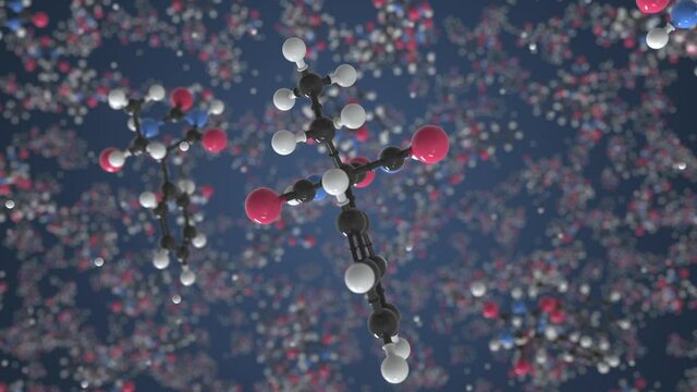 Molecule of Phenobarbital. Molecular model, looping seamless 3d animation