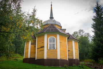 The wooden Church of the Apostle Peter constructed in 1721 in Karelia according to the plan of Peter the Great.