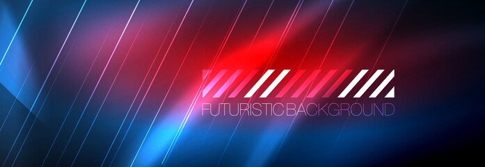Fototapeta premium Neon glowing lines, magic energy and light motion background. Vector wallpaper template