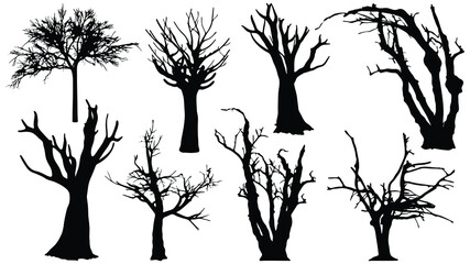 set of dead Tree silhouette on white background