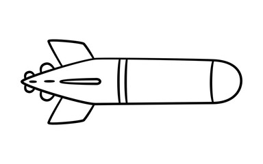 Torpedo hand drawn icon. Children drawing of a missile. Vector illustration in doodle style on white background.