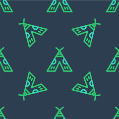 Line Traditional indian teepee or wigwam icon isolated seamless pattern on blue background. Indian tent. Vector