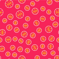 Line Basketball ball icon isolated seamless pattern on red background. Sport symbol. Vector