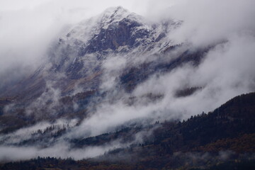 fog in the mountains on a cold winter day  in Serre Ponçon, France