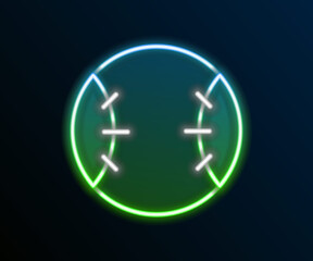 Obraz premium Glowing neon line Baseball ball icon isolated on black background. Colorful outline concept. Vector