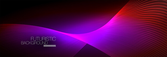 Abstract neon glowing light in the dark with waves. Shiny magic energy and motion concept, vector abstract wallpaper background
