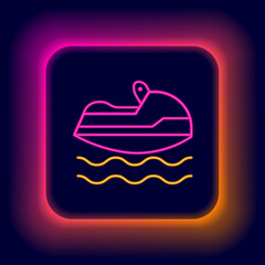 Glowing neon line Jet ski icon isolated on black background. Water scooter. Extreme sport. Colorful outline concept. Vector